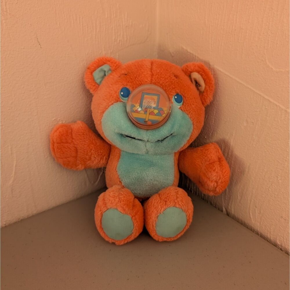 Vintage Playskool RUMPUS BASKETBALL Nosy Bear ORANGE TURQUOISE 1987 11" Works